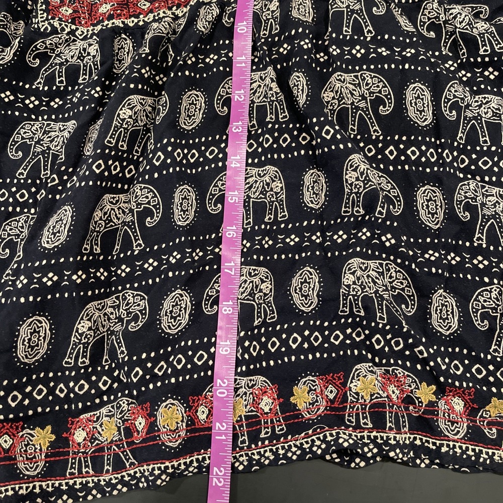 Boho Elephant Print Tunic Top Embroidered Navy Blue Red White Festival Ethnic S - Picture 8 of 9